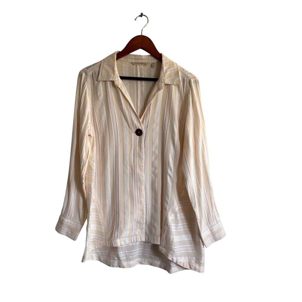 Soft Surroundings‎ Striped Cotton Viscose Tunic Shirt Beige Cream Womens Medium